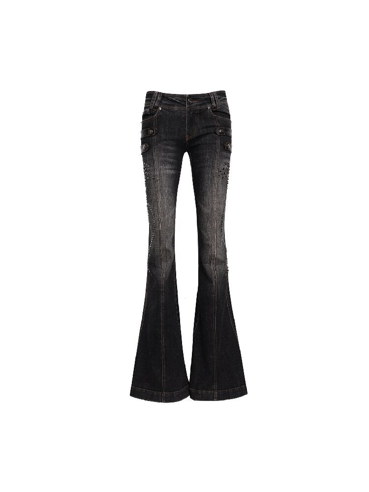 Studded Low Rise Denim Trousers【s0000017012】
