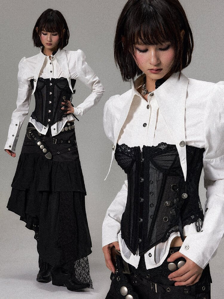 Dark Palace Mesh Fishbone Top【s0000018497】