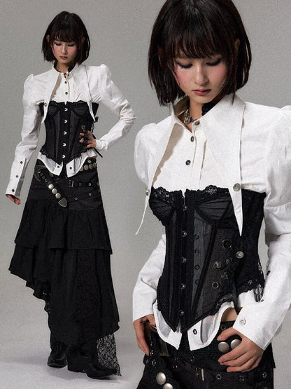 Dark Palace Mesh Fishbone Top【s0000018497】