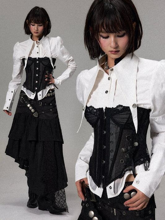 Dark Palace Mesh Fishbone Top【s0000018497】