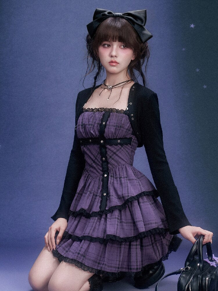 Purple Plaid Bandeau Cake Dress【s0000015757】