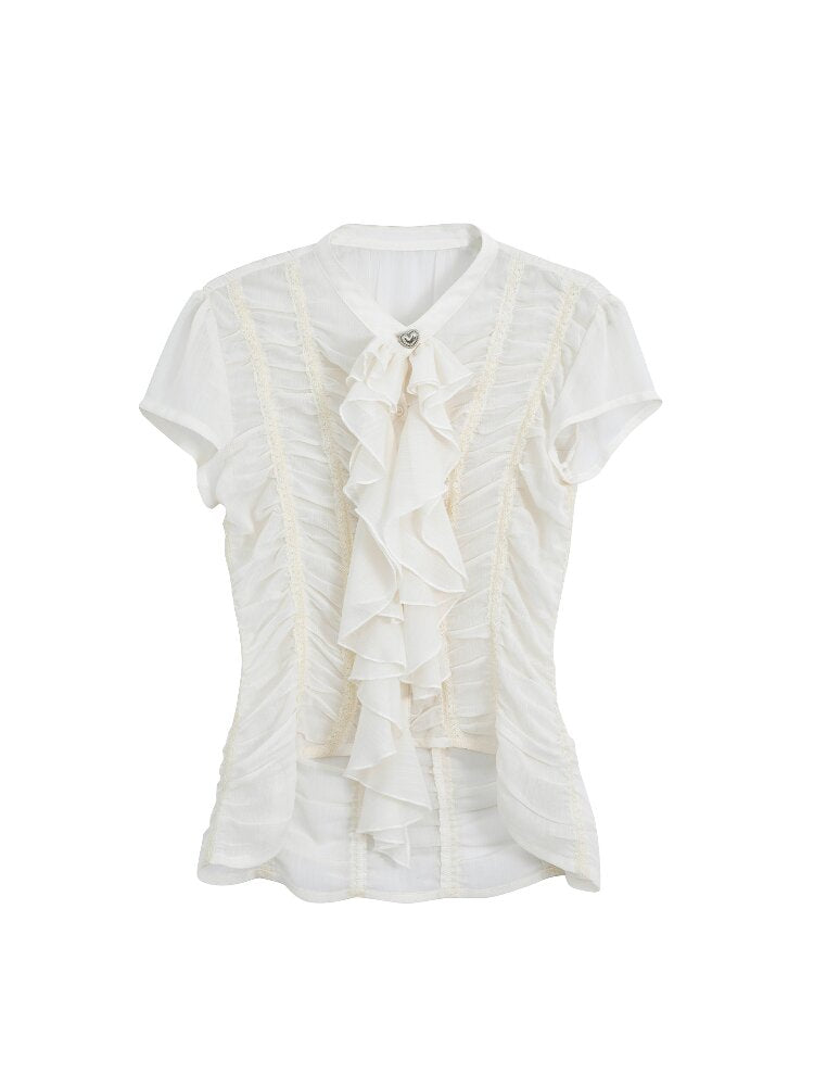 Handmade Ruffled Chiffon Shirt【s0000016565】