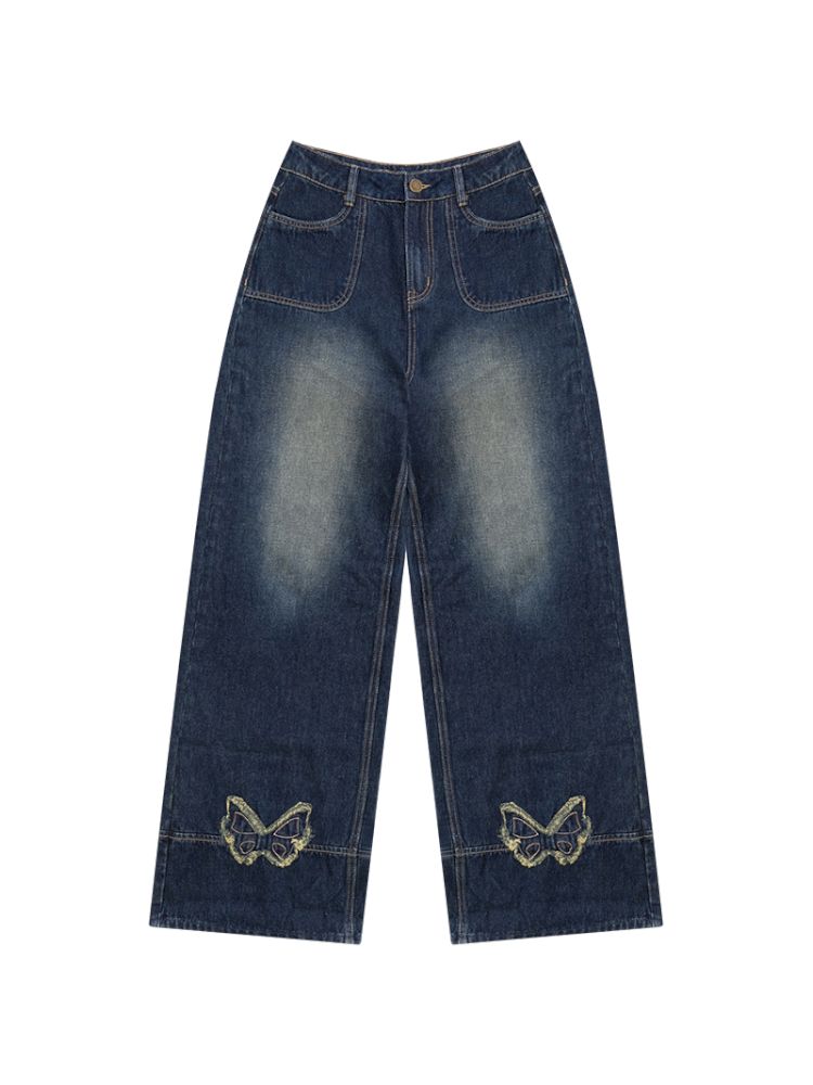 High-waisted thin straight wide-leg jeans【s0000013376】
