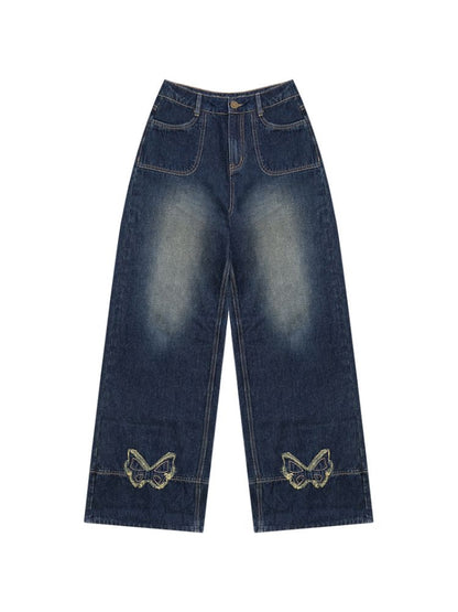 High-waisted thin straight wide-leg jeans【s0000013376】