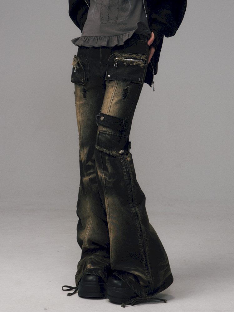 Punk Vintage Washed Drawstring Flared Pants【s0000014706】