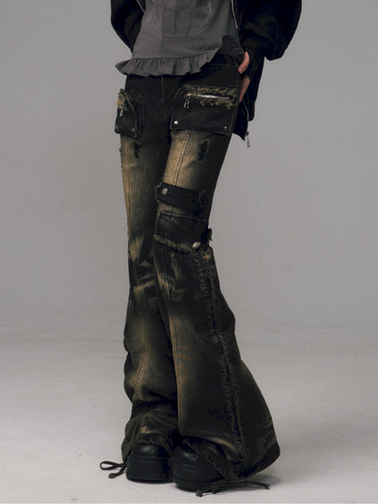 Punk Vintage Washed Drawstring Flared Pants【s0000014706】