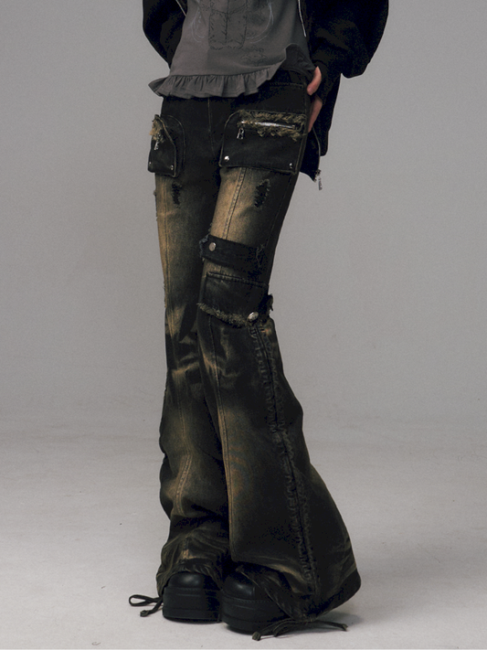 Punk Vintage Washed Drawstring Flared Pants【s0000014706】