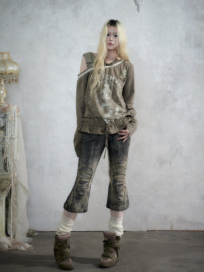 Rhinestone Three-Quarter Jeans【s0000017983】