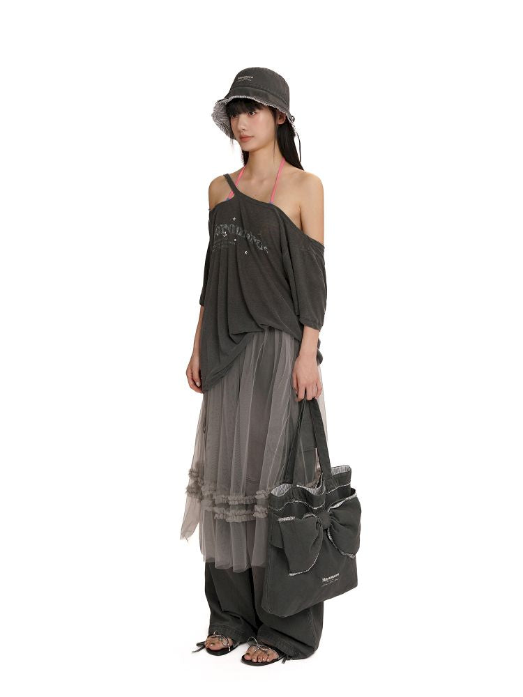 Loose-fitting off-the-shoulder T-shirt【s0000012562】