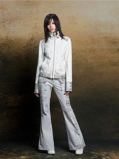 Skeleton Patchwork PU Sweatshirt 【s0000011803】