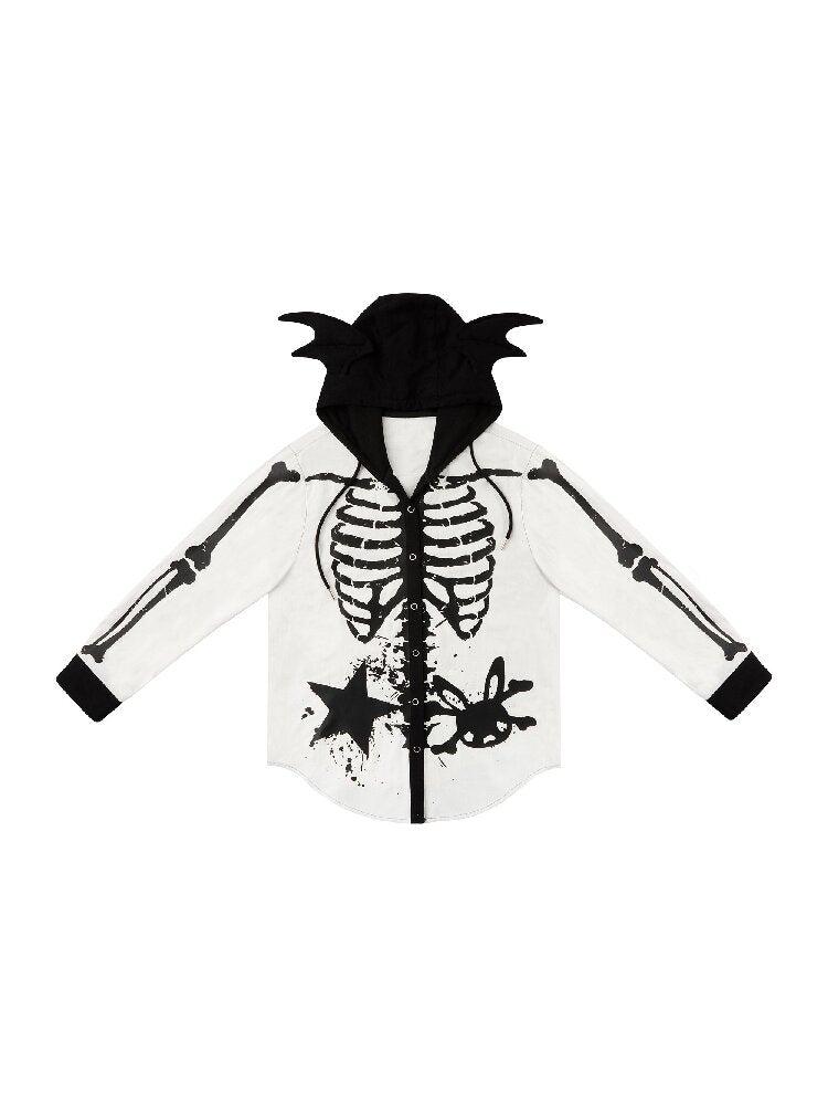 Demon Skeleton Print Hooded Shirt【s0000016054】