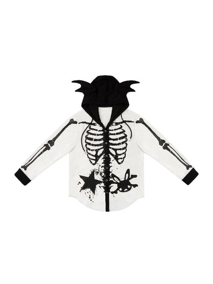 Demon Skeleton Print Hooded Shirt【s0000016054】
