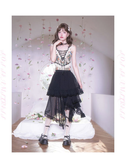 Polka Dot Irregular Hem Lace Ruffle Half Skirt【s0000007872】