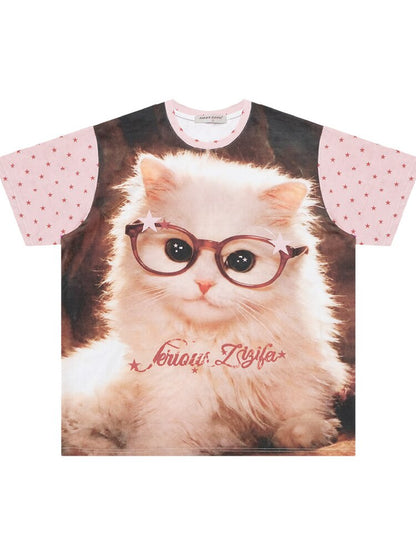 Retro Cat Star Cat Print T Shirt【s0000017266】
