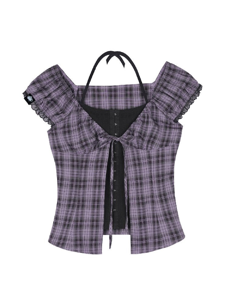 Plaid Waist Halter Two Piece Top【s0000017280】