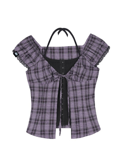 Plaid Waist Halter Two Piece Top【s0000017280】