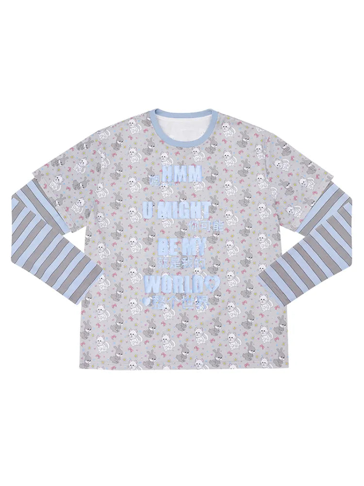 Print Two-Piece Style Long-Sleeve T-Shirt【s0000014093】
