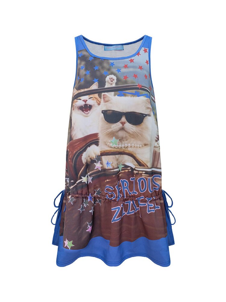 American Cat Print Vintage Tank Dress【s0000017676】
