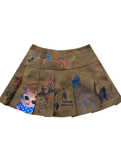 Graffiti Print Pleated Skirt【s0000017889】