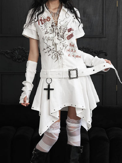 Irregular Lace Up Printed Dress【s0000018175】
