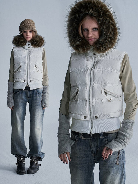 Fur Hooded White Duck Down Vest【s0000019093】