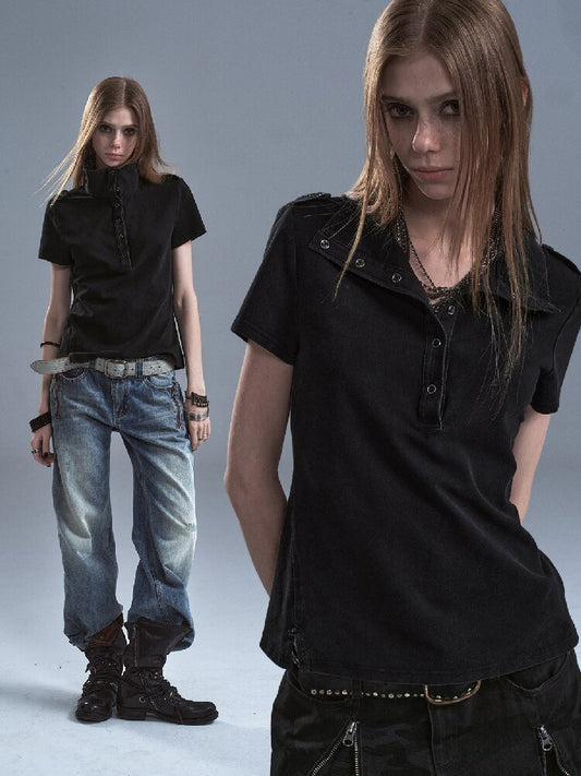 Washed Pique Metal Buckle T-shirt【s0000016637】