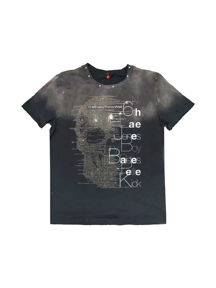 Washed Heavy-Duty Rhinestone T-Shirt【s0000018280】