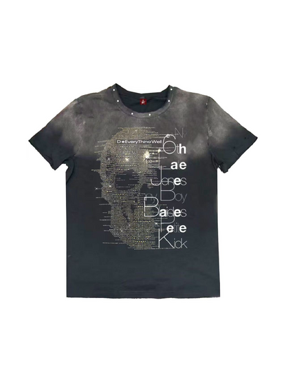 Washed Heavy-Duty Rhinestone T-Shirt【s0000018280】