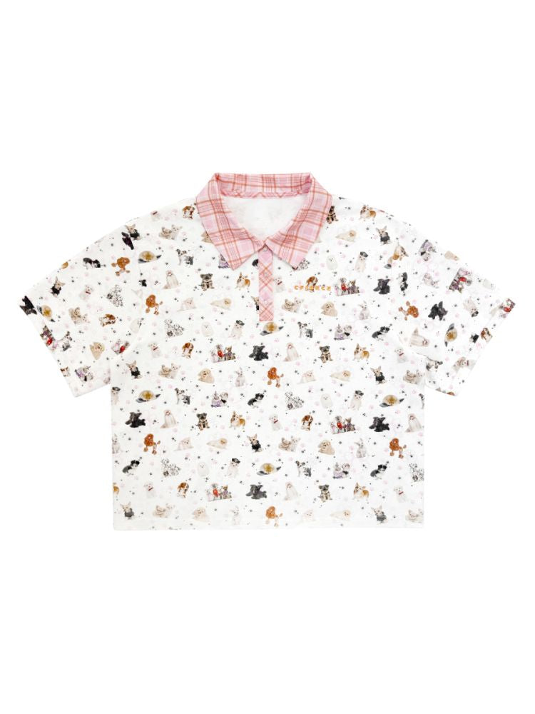 Dog Print Oversize Polo Shirt【s0000013873】
