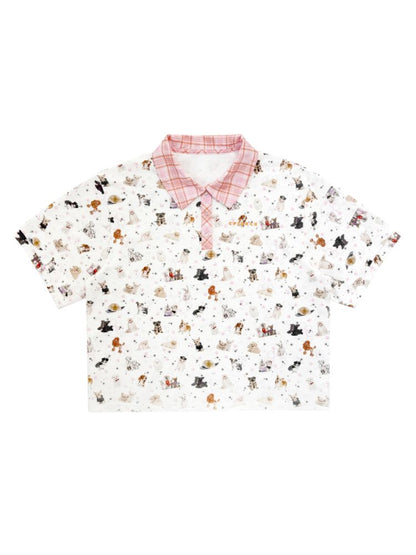 Dog Print Oversize Polo Shirt【s0000013873】