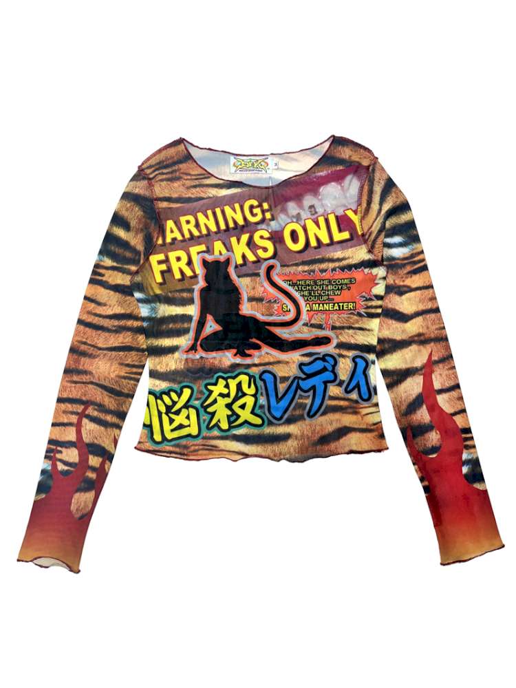 Y2K Millennium Print Long Sleeve Mesh Top【s0000014915