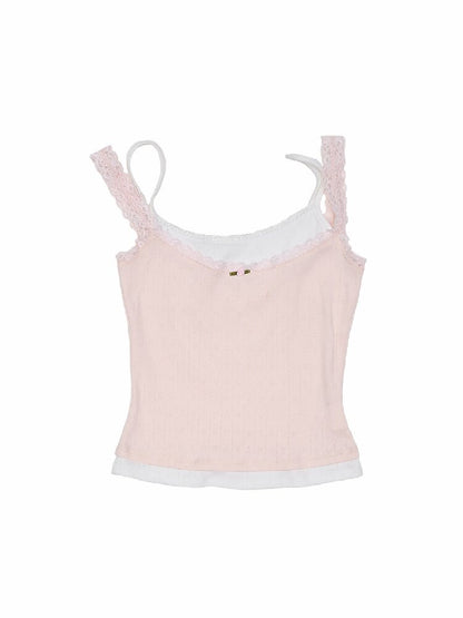 Asymmetrical Knit Lace Camisole Top【s0000016910】