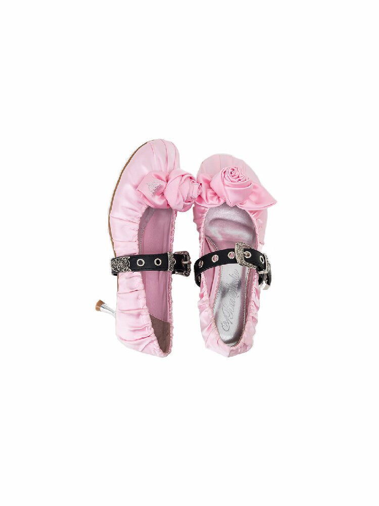 Rose Ruffled Satin Pointed Toe Pump【s0000016912】
