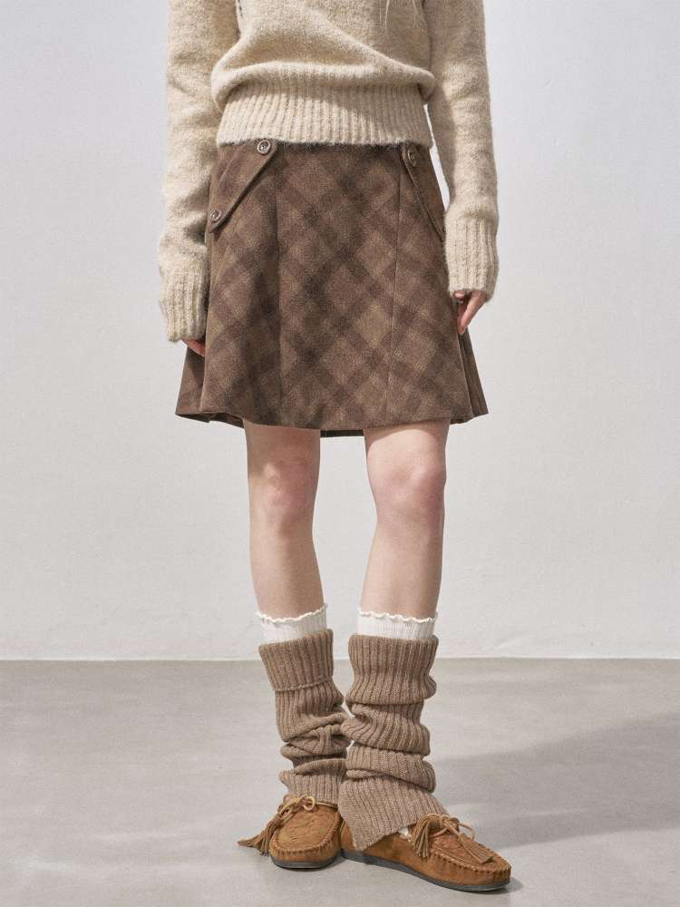 Woolen Plaid A-Line Short Skirt【s0000015220】