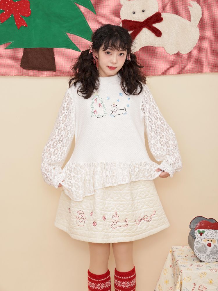 Embroidery Childish White Knit Sweater【s0000011199】