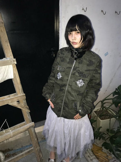 Camouflage Lace Up Fur Collar Jacket【s0000019108】
