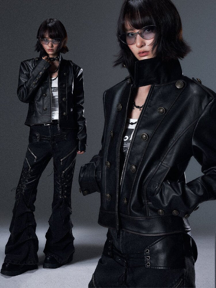 Punk Distressed Stand Collar Jacket【s0000018007】