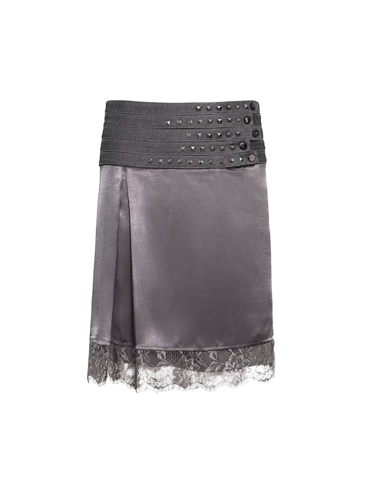 Studded Satin Lace Panelled Skirt【s0000016068】
