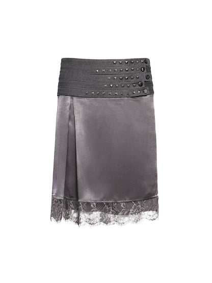 Studded Satin Lace Panelled Skirt【s0000016068】