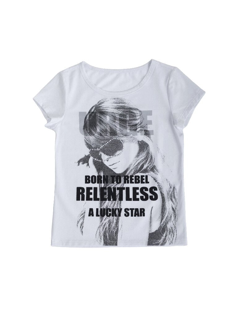 Girl Portrait Print Slim T-shirt【s0000016627】