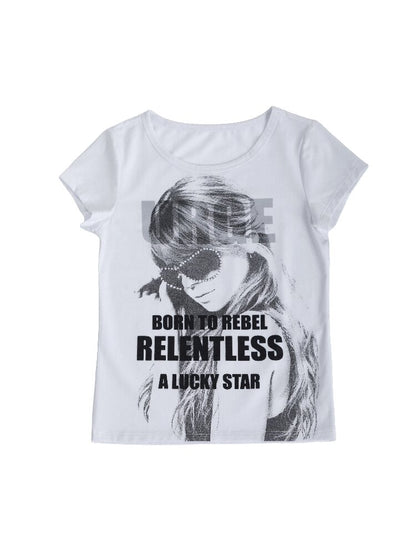 Girl Portrait Print Slim T-shirt【s0000016627】