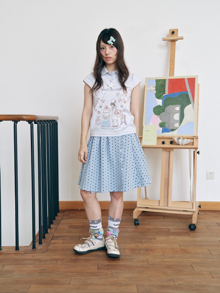 Two-Tone Doll Collar Short-Sleeve【s0000018719】