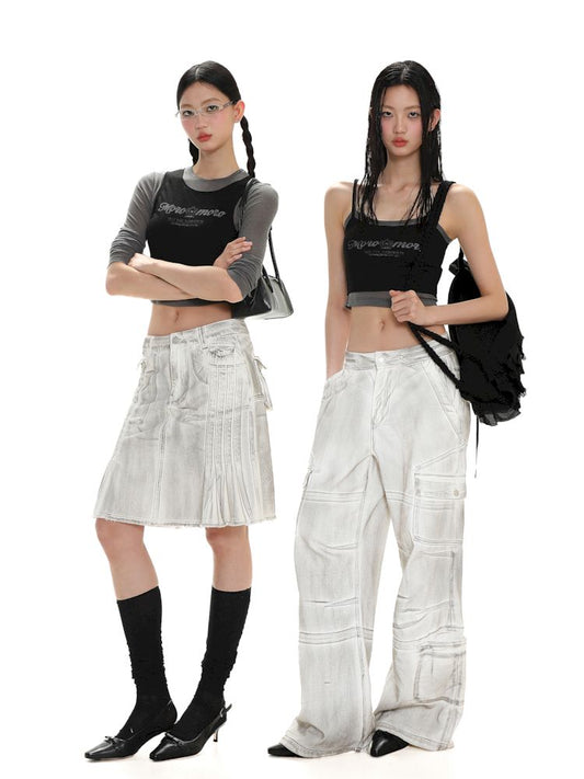 Crafted Pleated Skirt Straight Denim Workwear Pants【s0000008624】