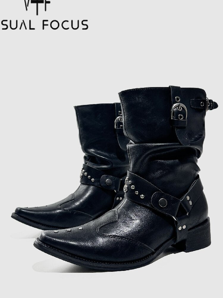 Studded Pointed Chelsea Punk Boots【s0000015719】