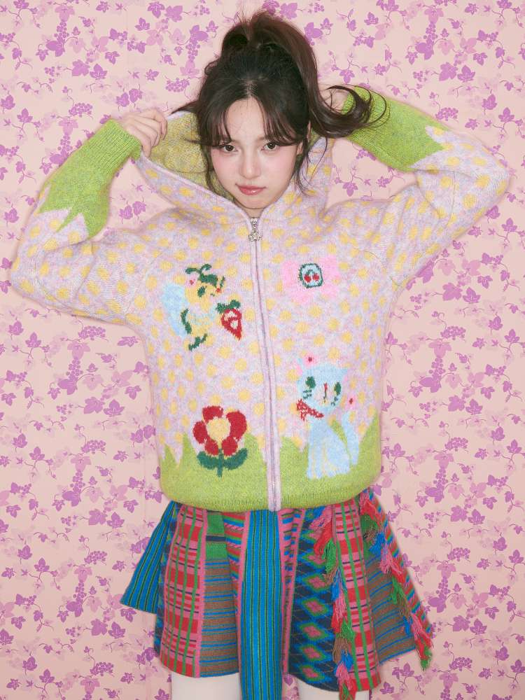 Light Pink Polka Dot Hood Cardigan【s0000015024】