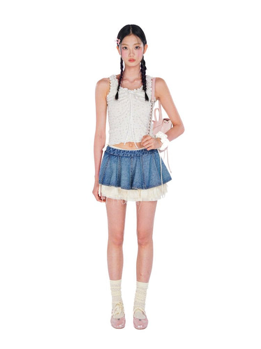 Ribbon Drawstring Lace Sleeveless Camisole【s0000008672】