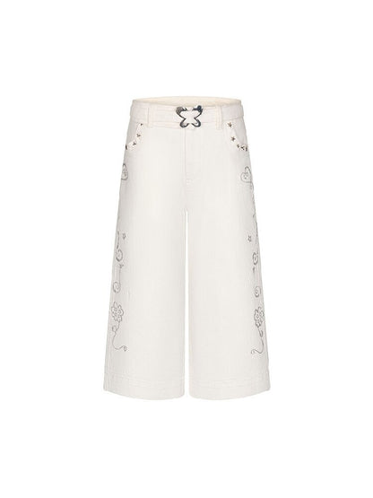White Glitter Belt Slacks Pants【s0000016403】