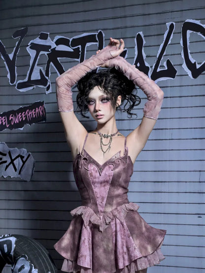 Embroidered Sequins Denim Girl Punk Style Slip Dress【s0000014023】