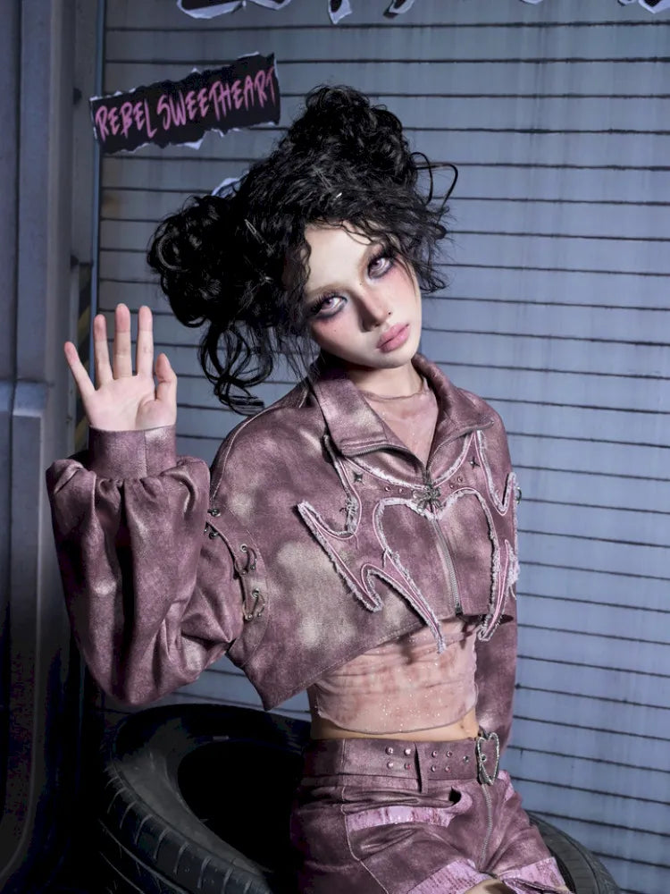 Embroidered Rivet Girl Punk Style Niche Short Denim Jacket【s0000014029】