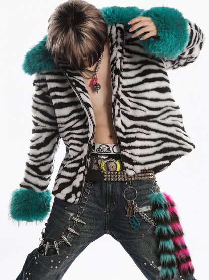 Zebra Print Furtive Faux Coat【s0000019277】